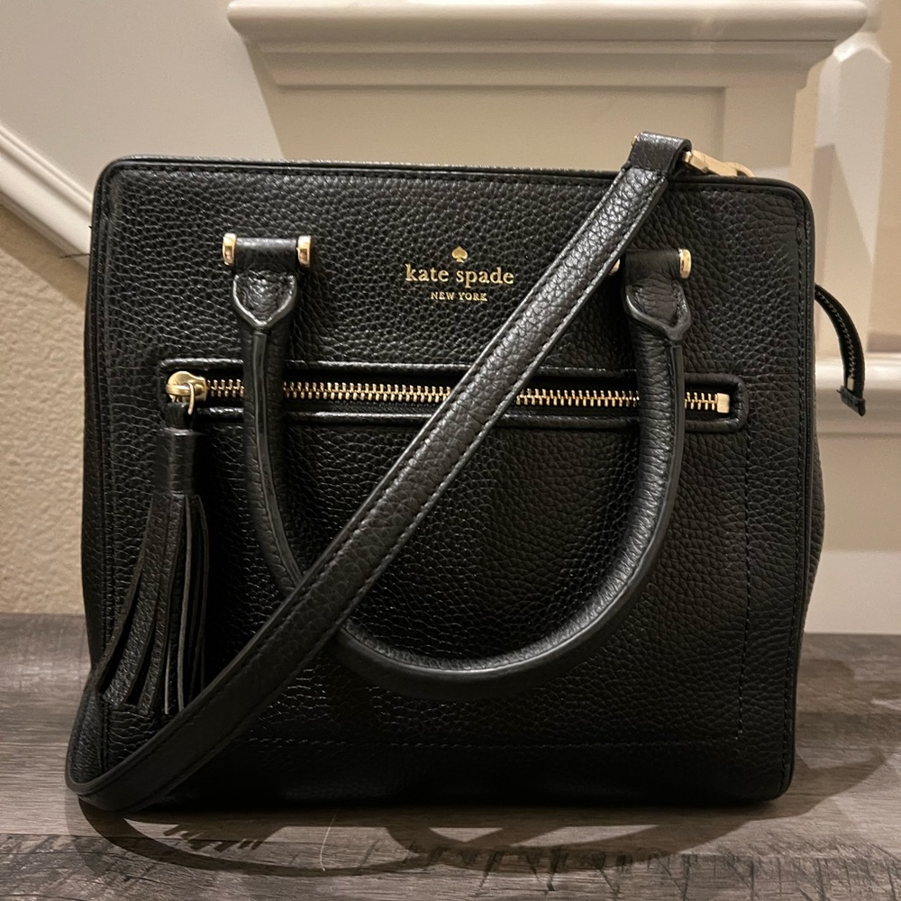 Kate Spade Black Leather Satchel with Gold Details
